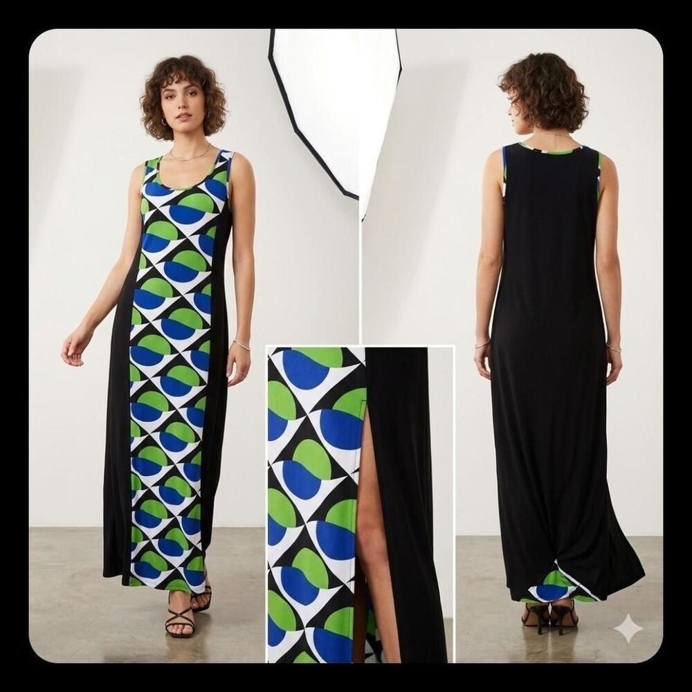 Ashley Stewart Geometric Mod Print Sleeveless Maxi Dress 14/16